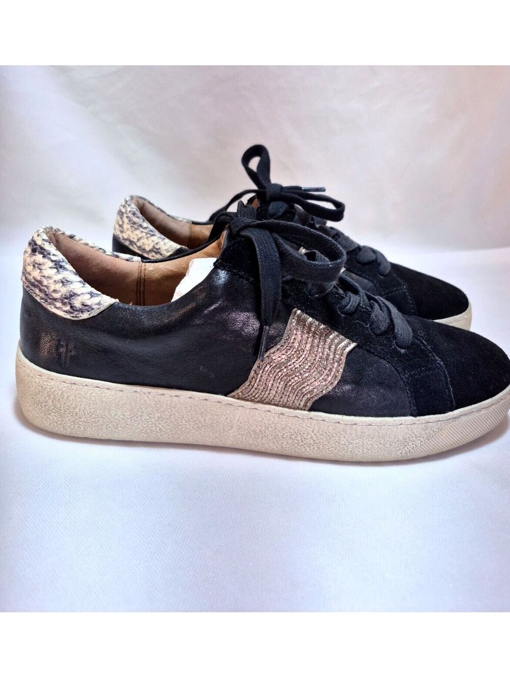 FRYE Webster Wave Low Suede Sneakers Women's 8.5M Snake Skin Black Suede